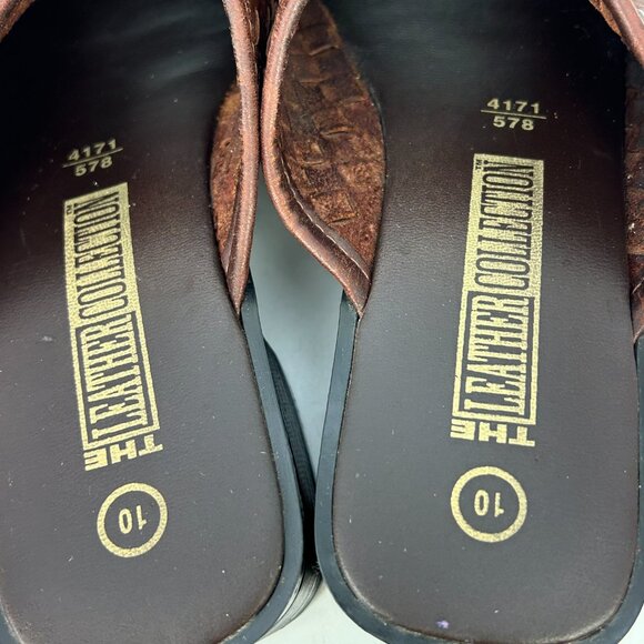 Leather Collection ladies Brown slides chunky 10 Woven Heel Sandal vtg y2k 90s - Picture 11 of 12